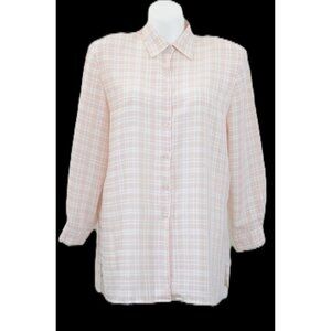 Y2K Knights LTD Plus Size 18 Pink Plaid Button Down Shirt Blouse Made in USA